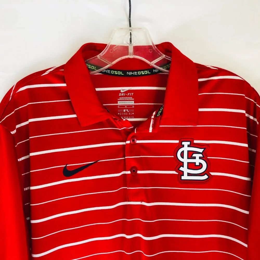 St‎ Louis Cardinals Nike Dri Fit Red Striped Polo Shirt Men's Size Medium
